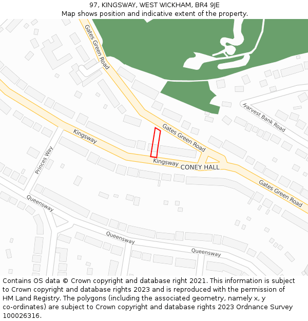 97, KINGSWAY, WEST WICKHAM, BR4 9JE: Location map and indicative extent of plot
