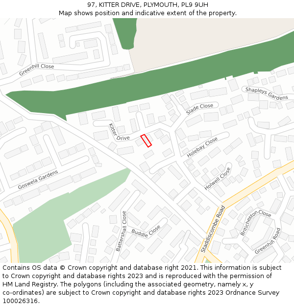 97, KITTER DRIVE, PLYMOUTH, PL9 9UH: Location map and indicative extent of plot