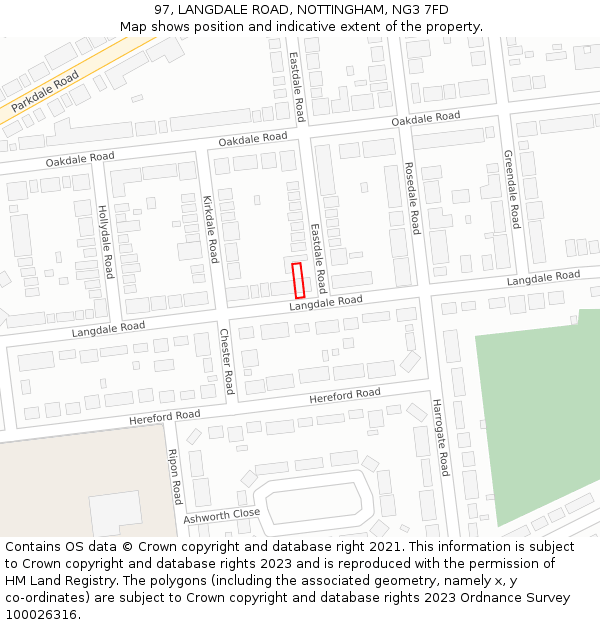 97, LANGDALE ROAD, NOTTINGHAM, NG3 7FD: Location map and indicative extent of plot