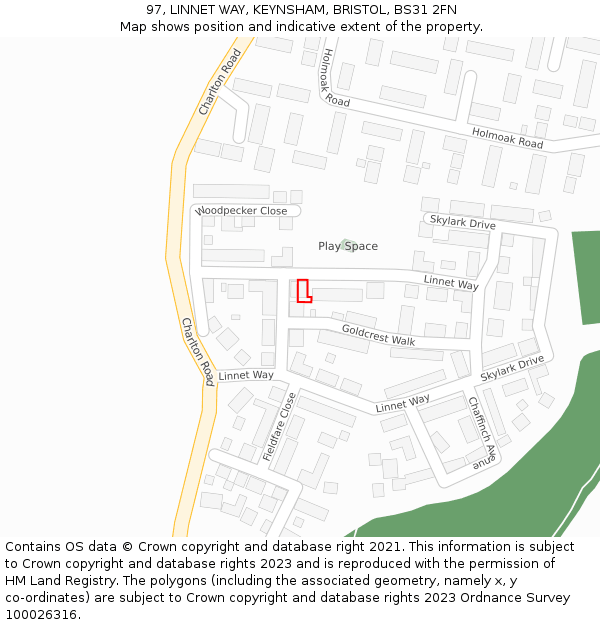 97, LINNET WAY, KEYNSHAM, BRISTOL, BS31 2FN: Location map and indicative extent of plot