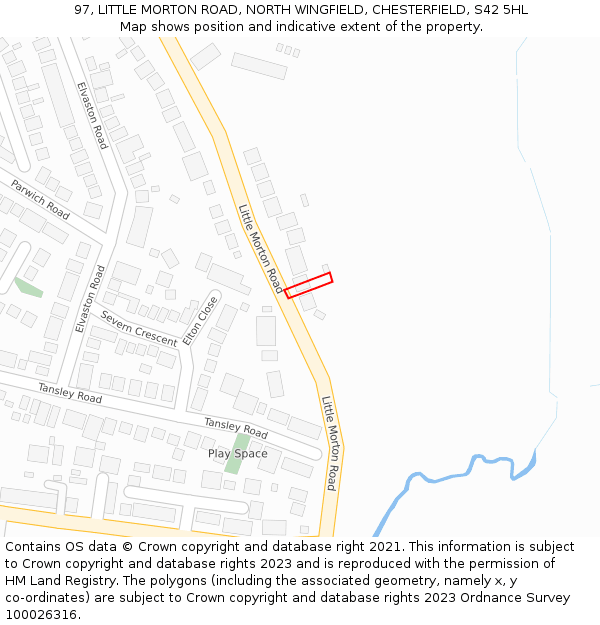 97, LITTLE MORTON ROAD, NORTH WINGFIELD, CHESTERFIELD, S42 5HL: Location map and indicative extent of plot