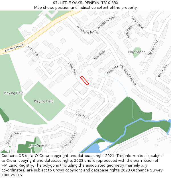 97, LITTLE OAKS, PENRYN, TR10 8RX: Location map and indicative extent of plot