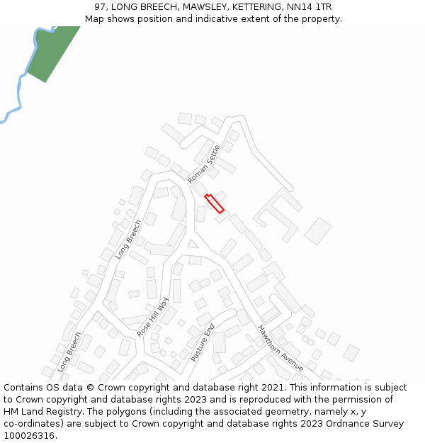 97, LONG BREECH, MAWSLEY, KETTERING, NN14 1TR: Location map and indicative extent of plot