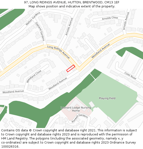 97, LONG RIDINGS AVENUE, HUTTON, BRENTWOOD, CM13 1EF: Location map and indicative extent of plot