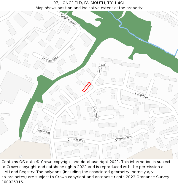 97, LONGFIELD, FALMOUTH, TR11 4SL: Location map and indicative extent of plot