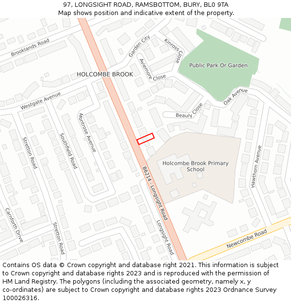 97, LONGSIGHT ROAD, RAMSBOTTOM, BURY, BL0 9TA: Location map and indicative extent of plot