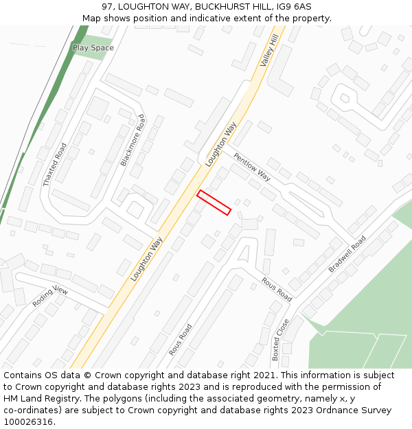 97, LOUGHTON WAY, BUCKHURST HILL, IG9 6AS: Location map and indicative extent of plot