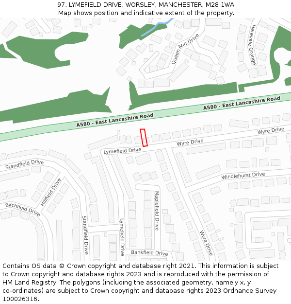 97, LYMEFIELD DRIVE, WORSLEY, MANCHESTER, M28 1WA: Location map and indicative extent of plot
