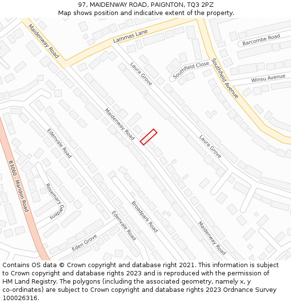 97, MAIDENWAY ROAD, PAIGNTON, TQ3 2PZ: Location map and indicative extent of plot