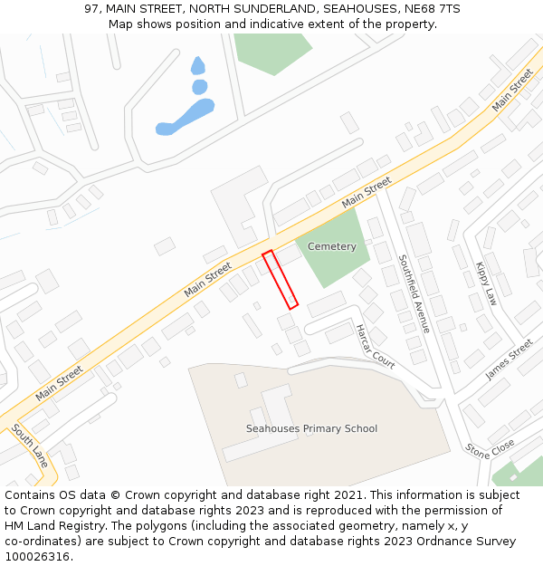 97, MAIN STREET, NORTH SUNDERLAND, SEAHOUSES, NE68 7TS: Location map and indicative extent of plot