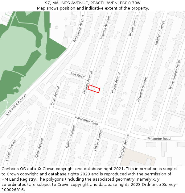 97, MALINES AVENUE, PEACEHAVEN, BN10 7RW: Location map and indicative extent of plot