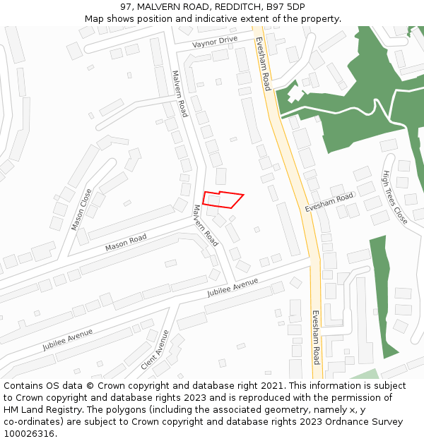 97, MALVERN ROAD, REDDITCH, B97 5DP: Location map and indicative extent of plot