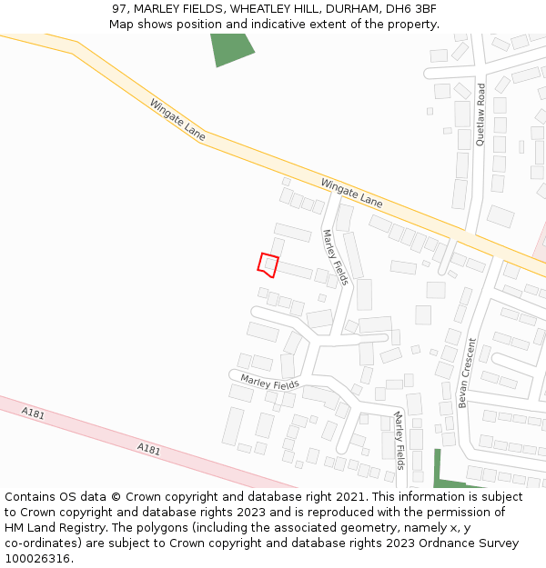 97, MARLEY FIELDS, WHEATLEY HILL, DURHAM, DH6 3BF: Location map and indicative extent of plot