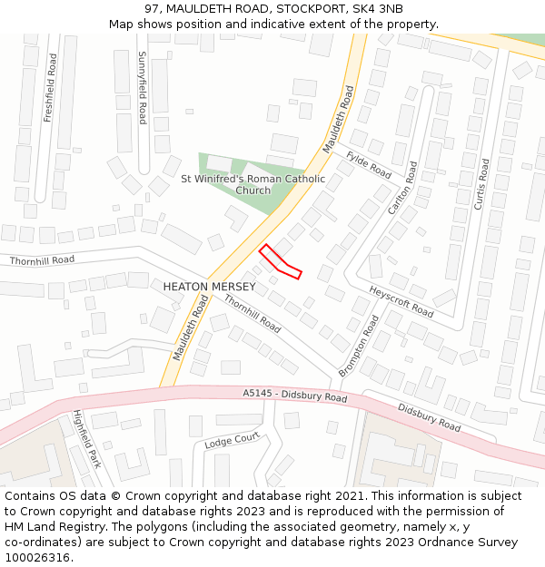 97, MAULDETH ROAD, STOCKPORT, SK4 3NB: Location map and indicative extent of plot