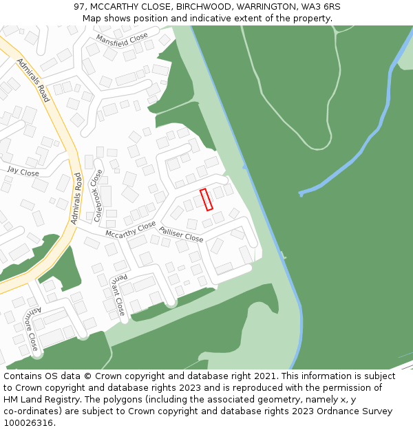 97, MCCARTHY CLOSE, BIRCHWOOD, WARRINGTON, WA3 6RS: Location map and indicative extent of plot