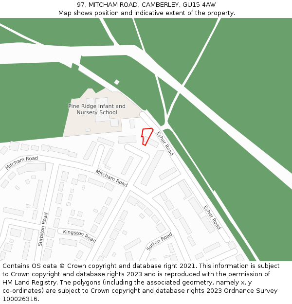 97, MITCHAM ROAD, CAMBERLEY, GU15 4AW: Location map and indicative extent of plot