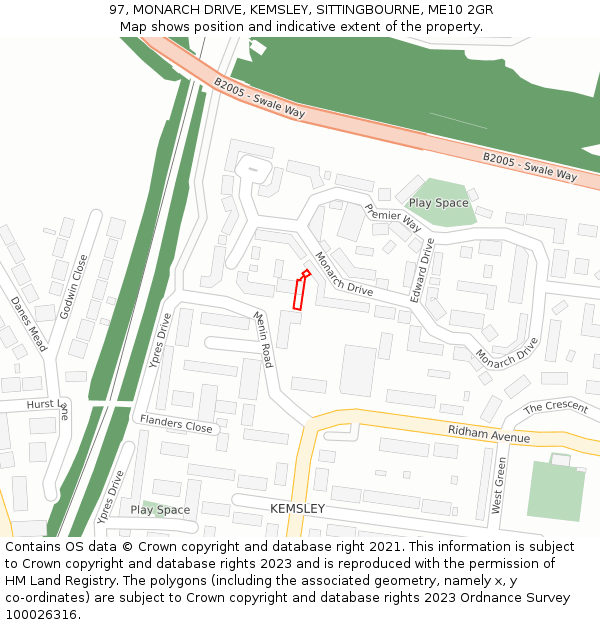 97, MONARCH DRIVE, KEMSLEY, SITTINGBOURNE, ME10 2GR: Location map and indicative extent of plot