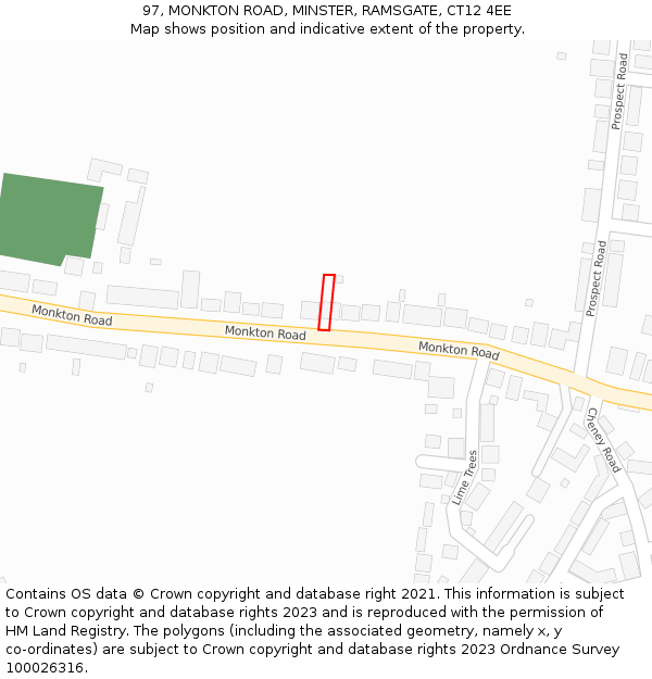 97, MONKTON ROAD, MINSTER, RAMSGATE, CT12 4EE: Location map and indicative extent of plot