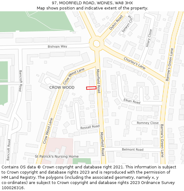 97, MOORFIELD ROAD, WIDNES, WA8 3HX: Location map and indicative extent of plot