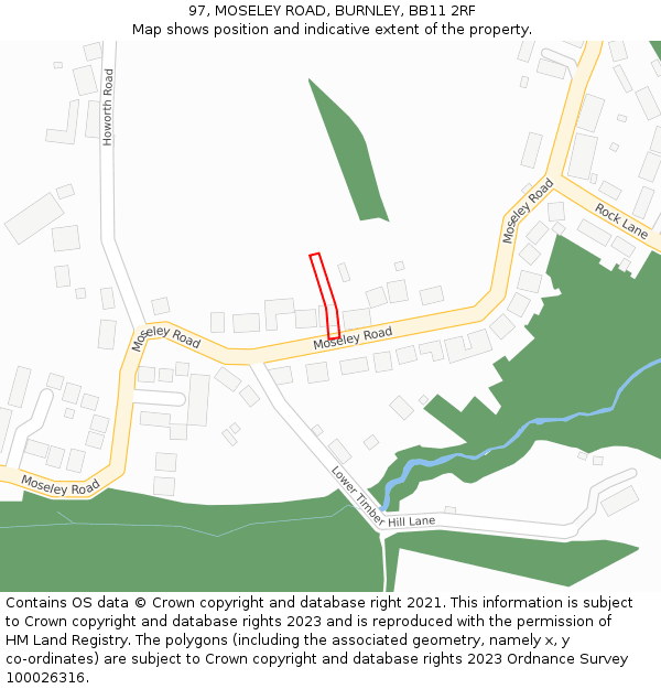 97, MOSELEY ROAD, BURNLEY, BB11 2RF: Location map and indicative extent of plot