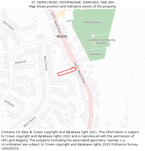 97, NEATH ROAD, PONTARDAWE, SWANSEA, SA8 3EH: Location map and indicative extent of plot