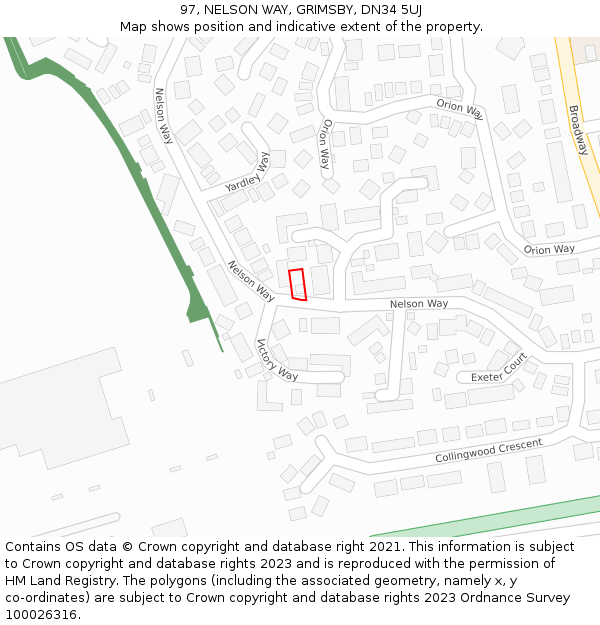 97, NELSON WAY, GRIMSBY, DN34 5UJ: Location map and indicative extent of plot