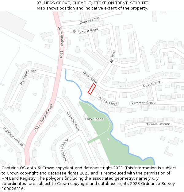 97, NESS GROVE, CHEADLE, STOKE-ON-TRENT, ST10 1TE: Location map and indicative extent of plot