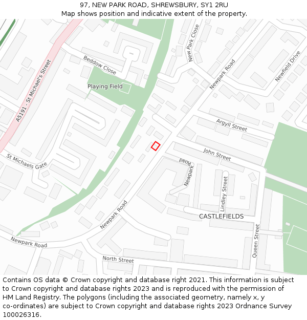 97, NEW PARK ROAD, SHREWSBURY, SY1 2RU: Location map and indicative extent of plot