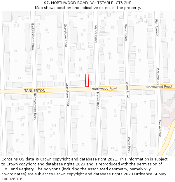 97, NORTHWOOD ROAD, WHITSTABLE, CT5 2HE: Location map and indicative extent of plot