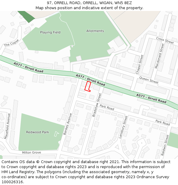 97, ORRELL ROAD, ORRELL, WIGAN, WN5 8EZ: Location map and indicative extent of plot
