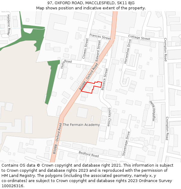 97, OXFORD ROAD, MACCLESFIELD, SK11 8JG: Location map and indicative extent of plot