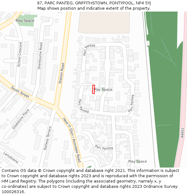 97, PARC PANTEG, GRIFFITHSTOWN, PONTYPOOL, NP4 5YJ: Location map and indicative extent of plot