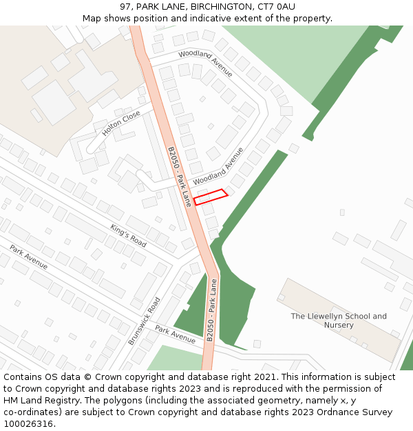 97, PARK LANE, BIRCHINGTON, CT7 0AU: Location map and indicative extent of plot