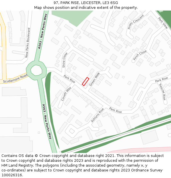 97, PARK RISE, LEICESTER, LE3 6SG: Location map and indicative extent of plot