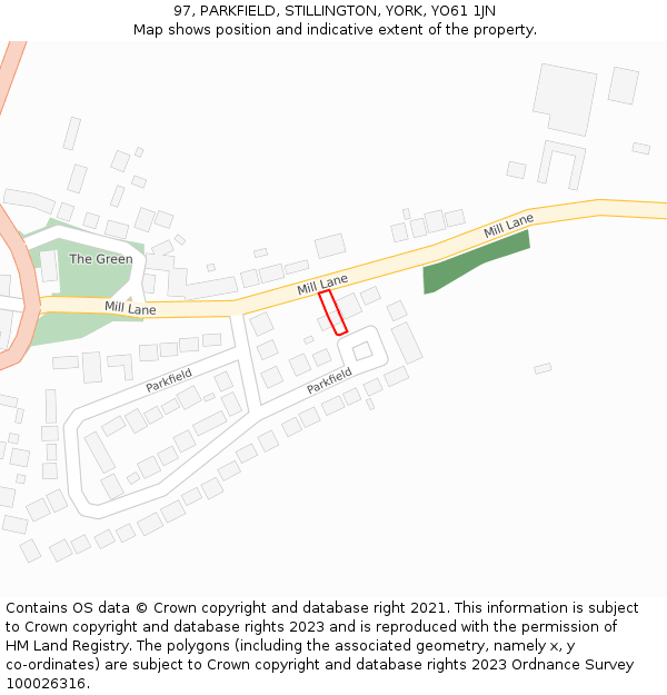 97, PARKFIELD, STILLINGTON, YORK, YO61 1JN: Location map and indicative extent of plot