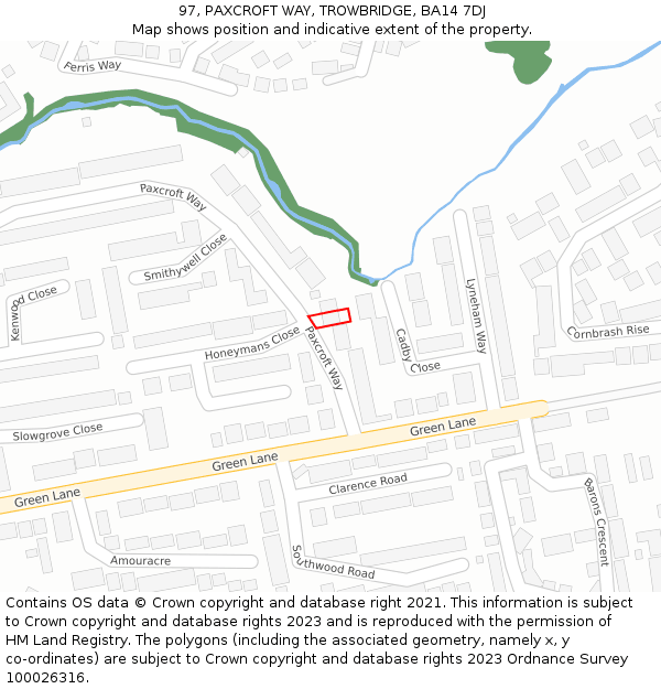 97, PAXCROFT WAY, TROWBRIDGE, BA14 7DJ: Location map and indicative extent of plot