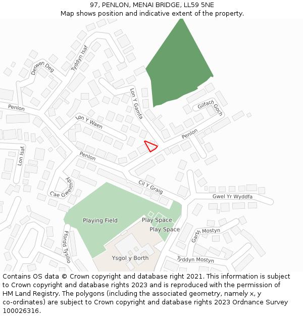 97, PENLON, MENAI BRIDGE, LL59 5NE: Location map and indicative extent of plot