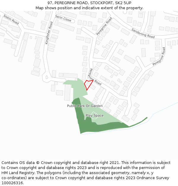 97, PEREGRINE ROAD, STOCKPORT, SK2 5UP: Location map and indicative extent of plot