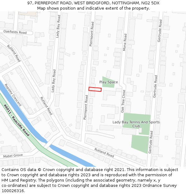 97, PIERREPONT ROAD, WEST BRIDGFORD, NOTTINGHAM, NG2 5DX: Location map and indicative extent of plot