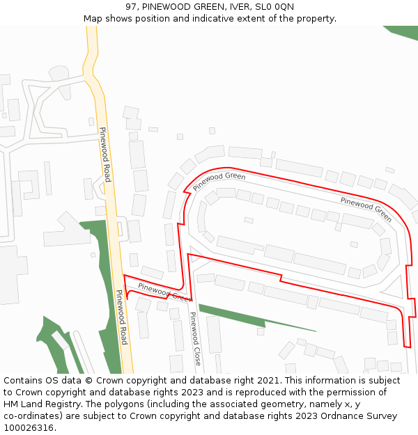 97, PINEWOOD GREEN, IVER, SL0 0QN: Location map and indicative extent of plot