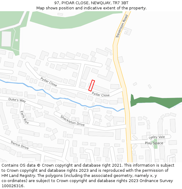 97, PYDAR CLOSE, NEWQUAY, TR7 3BT: Location map and indicative extent of plot