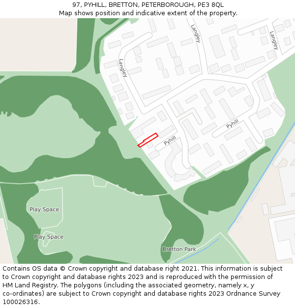 97, PYHILL, BRETTON, PETERBOROUGH, PE3 8QL: Location map and indicative extent of plot