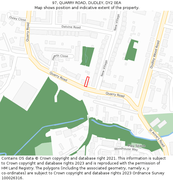 97, QUARRY ROAD, DUDLEY, DY2 0EA: Location map and indicative extent of plot