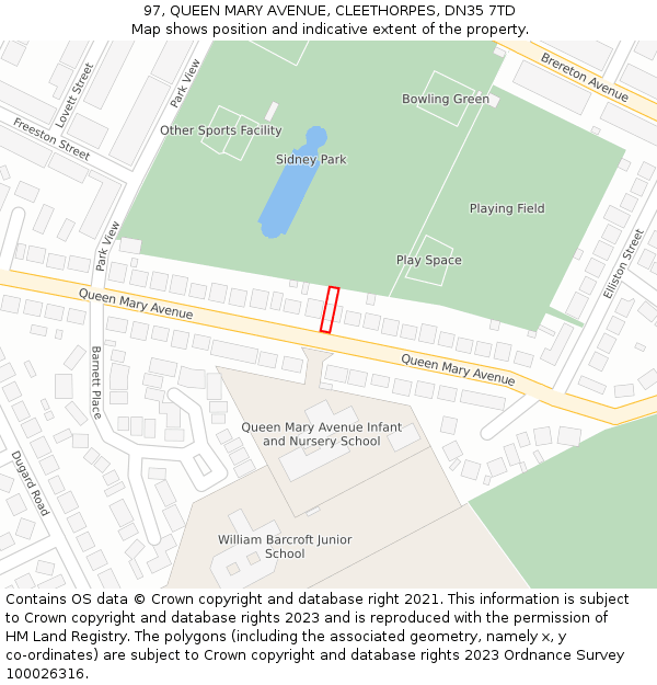 97, QUEEN MARY AVENUE, CLEETHORPES, DN35 7TD: Location map and indicative extent of plot