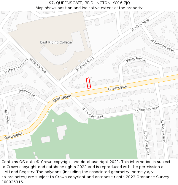 97, QUEENSGATE, BRIDLINGTON, YO16 7JQ: Location map and indicative extent of plot