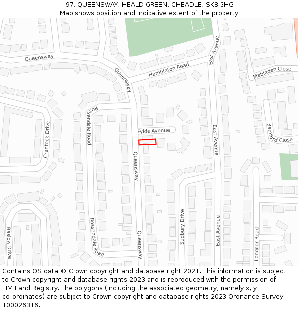 97, QUEENSWAY, HEALD GREEN, CHEADLE, SK8 3HG: Location map and indicative extent of plot