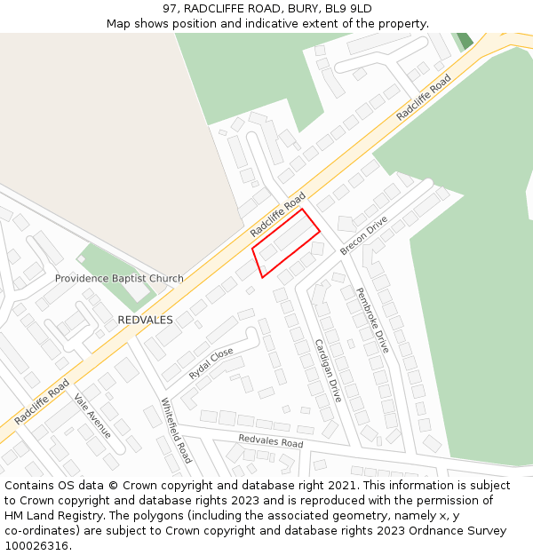 97, RADCLIFFE ROAD, BURY, BL9 9LD: Location map and indicative extent of plot