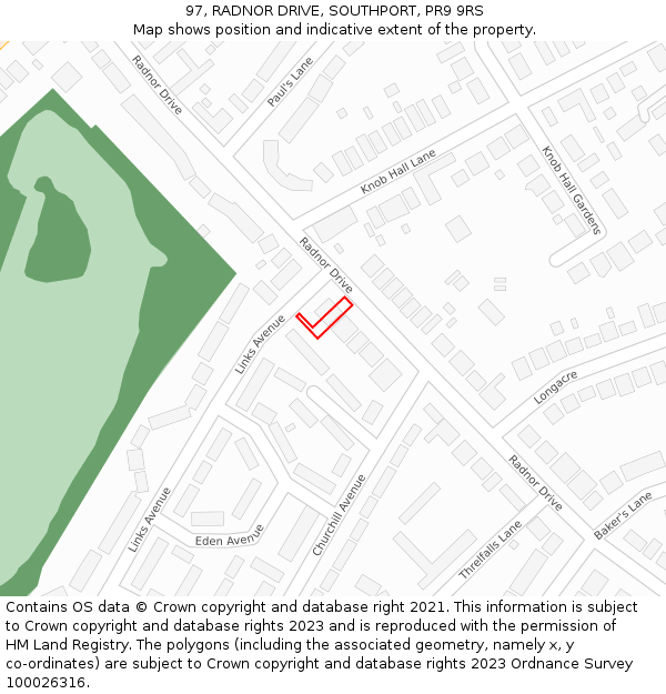 97, RADNOR DRIVE, SOUTHPORT, PR9 9RS: Location map and indicative extent of plot