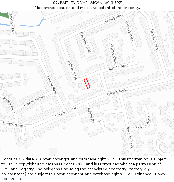97, RAITHBY DRIVE, WIGAN, WN3 5PZ: Location map and indicative extent of plot