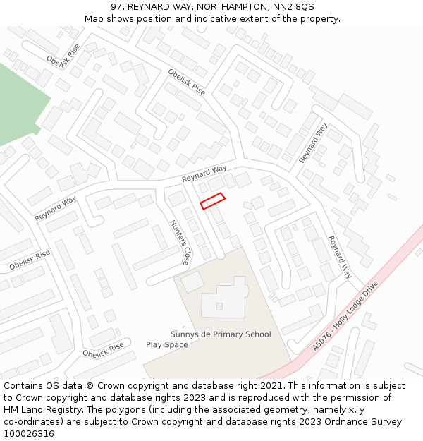 97, REYNARD WAY, NORTHAMPTON, NN2 8QS: Location map and indicative extent of plot